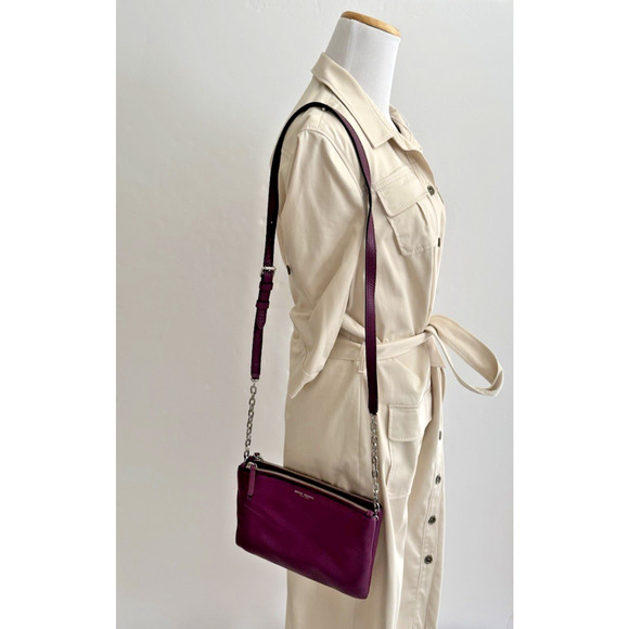 Henri Bendel Crossbody Bag Purple Leather Top Zip Dividers Chain-Link Strap - Picture 1 of 14